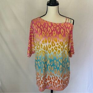 Lilypad Pink, Turquoise and Gold Leopard Print Summer Top